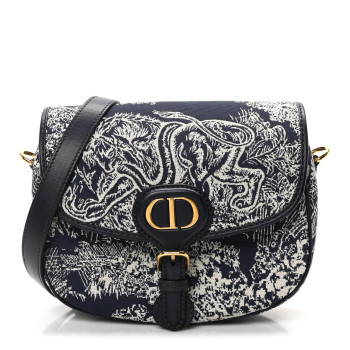 CHRISTIAN DIOR Canvas Toile de Jouy Reverse Embroidered Medium Bobby Flap Blue