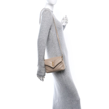 SAINT LAURENT Calfskin Y Quilted Monogram Toy Loulou Crossbody Bag Dark Beige