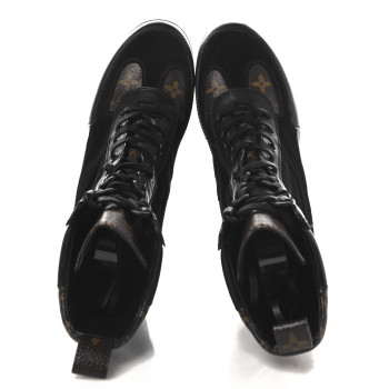 LOUIS VUITTON Suede Calfskin Monogram Laureate Platform Desert Boots 37 Black