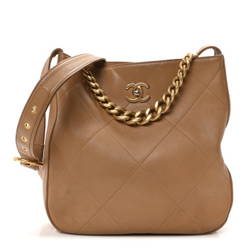 CHANEL Calfskin Stitched Easy Mood Hobo Beige