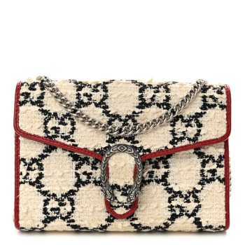 GUCCI Tweed GG Monogram Mini Dionysus Chain Wallet White Black Romantic Cherry