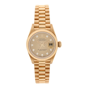 ROLEX 18K Yellow Gold Diamond 26mm Datejust President Watch Champagne 69178
