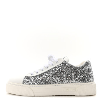 MIU MIU Calfskin Glitter Sneakers 37 White Argento