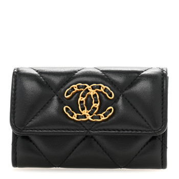 CHANEL Lambskin Quilted Chanel 19 Flap Card Holder Black