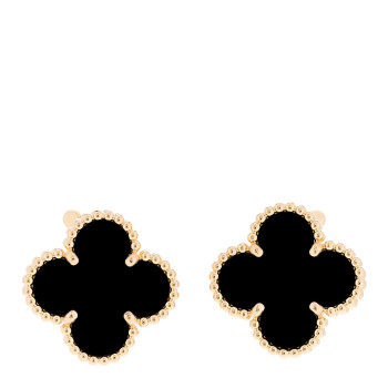 VAN CLEEF & ARPELS 18K Yellow Gold Black Onyx Vintage Alhambra Earrings