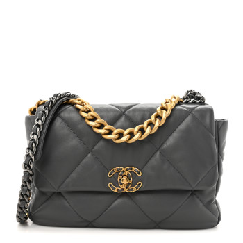 CHANEL Quilted Large Chanel 19 Flap Dark Grey