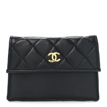 CHANEL Lambskin Quilted Coin Purse Black