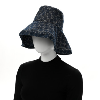 GUCCI Eco Washed Denim GG Monogram Brim Hat XS Blue Ivory