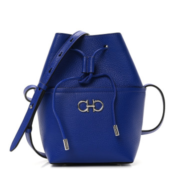 SALVATORE FERRAGAMO Grained Calfskin Mini Gancino Bucket Bag Bluette
