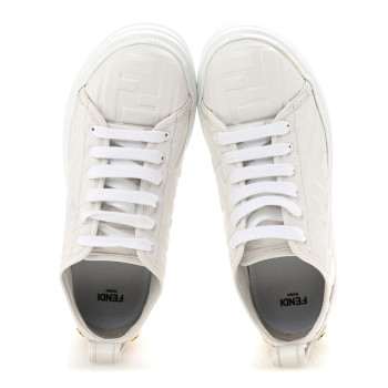 FENDI Nappa FF Embossed Rise Low Top Sneakers 37 White