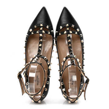 VALENTINO GARAVANI Calfskin Nappa Rockstud Cage Ballerina Flats 41 Black