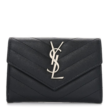 SAINT LAURENT Grain De Poudre Matelasse Chevron Small Monogram Envelope Wallet Black
