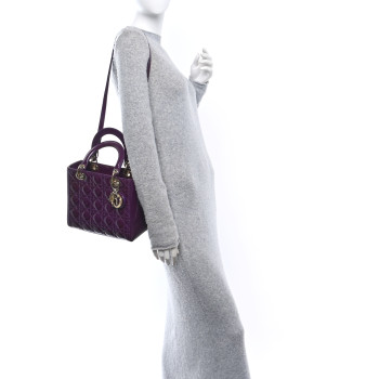CHRISTIAN DIOR Patent Cannage Medium Lady Dior Purple
