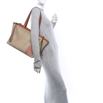 LOEWE Canvas Calfskin Cushion Tote Natural