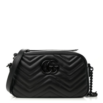 GUCCI Calfskin Matelasse Monochrome Small GG Marmont Chain Shoulder Bag Black