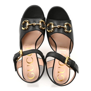 GUCCI Nappa Charlotte Horsebit 40/135mm Platform Sandals 39 Black