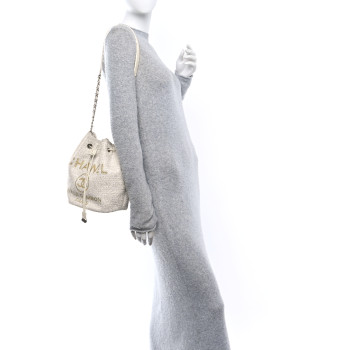 CHANEL Lurex Boucle Deauville Drawstring Bucket Bag Ivory