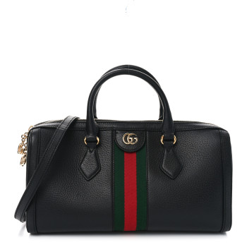 GUCCI Textured Dollar Calfskin Web Medium Ophidia Boston Black