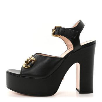 GUCCI Nappa Charlotte Horsebit 40/135mm Platform Sandals 39 Black