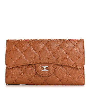 CHANEL Caviar Quilted Large Flap Wallet Light Brown