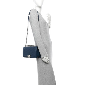 CHANEL Caviar Quilted Medium Boy Flap Dark Blue