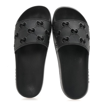 GUCCI Rubber GG Monogram Perforated Womens Slide Sandals 40 Black