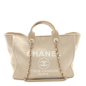 CHANEL Mixed Fibers Medium Deauville Tote Beige