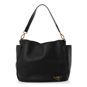 PRADA Vitello Daino Side Pocket Hobo Black