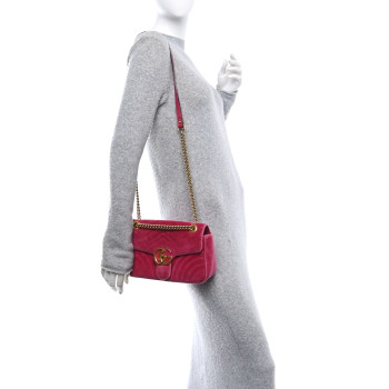GUCCI Velvet Matelasse Small GG Marmont Shoulder Bag Light Raspberry Rose