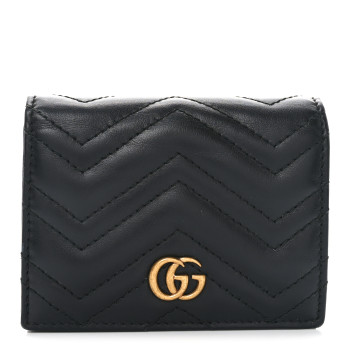 GUCCI Calfskin Matelasse GG Marmont Card Case Wallet Black