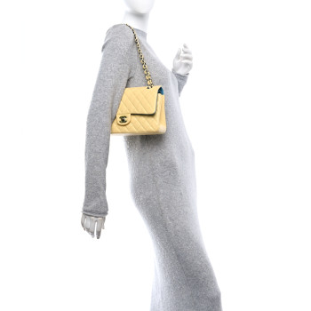 CHANEL Lambskin Quilted Medium Double Flap Yellow Blue