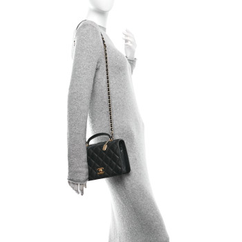 CHANEL Caviar Quilted Mini Top Handle Flap Black