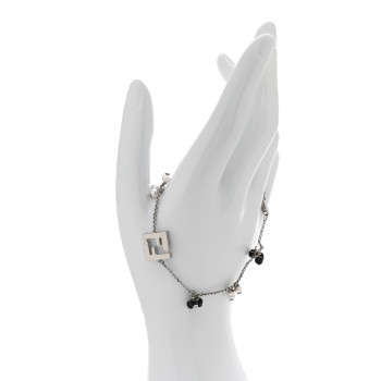 FENDI Metal Pearl FF Bracelet M Silver Black