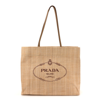 PRADA Raffia Logo Tote Naturale