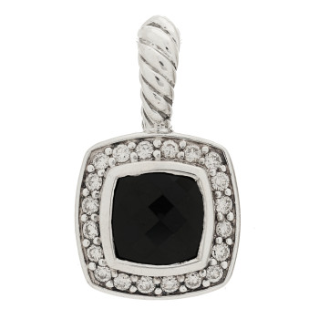 DAVID YURMAN Sterling Silver Diamond Black Onyx 7mm Petite Albion Enhancer Pendant
