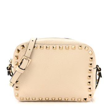 VALENTINO GARAVANI Grained Calfskin Rockstud Camera Crossbody Bag Ivory
