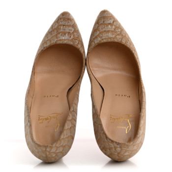CHRISTIAN LOUBOUTIN Cork Snake Embossed Daffodile 160 Pumps 36.5 Beige