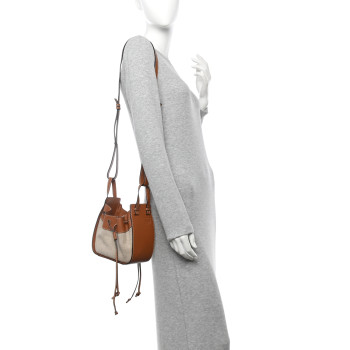 LOEWE Calfskin Canvas Mini Hammock Shoulder Bag Natural Tan