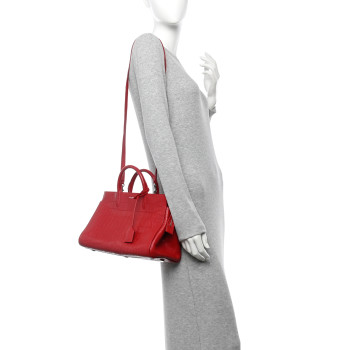 SAINT LAURENT Calfskin Crocodile Embossed Small Cabas Rive Gauche Red