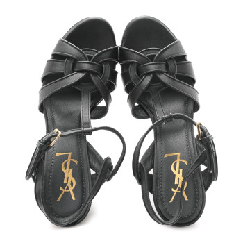 SAINT LAURENT Satin Tribute 105 Platform Sandals 38 Black