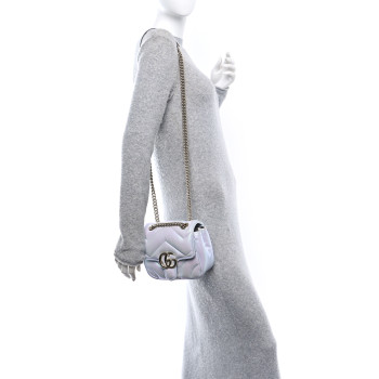GUCCI Iridescent Nappa Chevron Matelasse Mini GG Marmont Shoulder Bag Iridescent Snow Light Blue