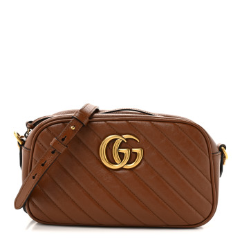 GUCCI Glazed Calfskin Matelasse Diagonal Small GG Marmont Chain Shoulder Bag Cuir