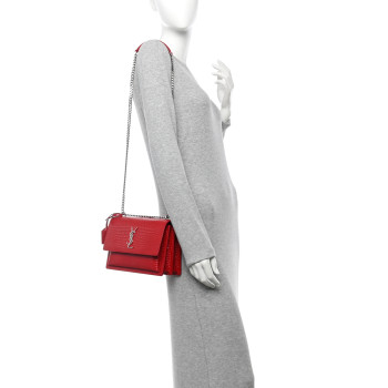 SAINT LAURENT Calfskin Crocodile Embossed Medium Monogram Sunset Rouge Eros