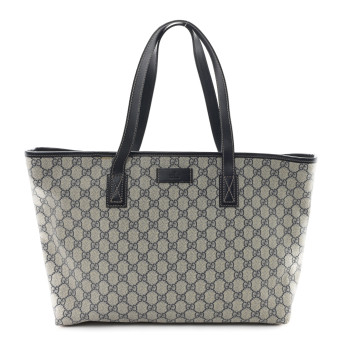 GUCCI GG Supreme Monogram Medium Zippered Shopping Tote Navy