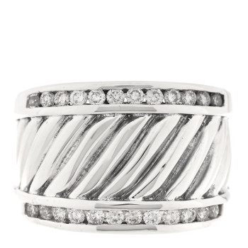 DAVID YURMAN Sterling Silver Diamond Cable Cigar Band Ring 53 6.25