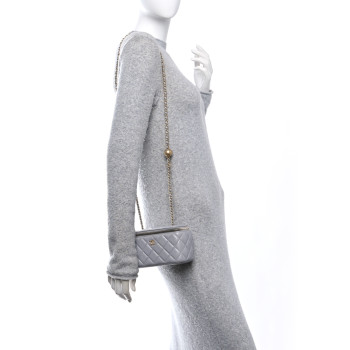 CHANEL Lambskin Quilted Small Pearl Crush Vanity Case With Chain Grey