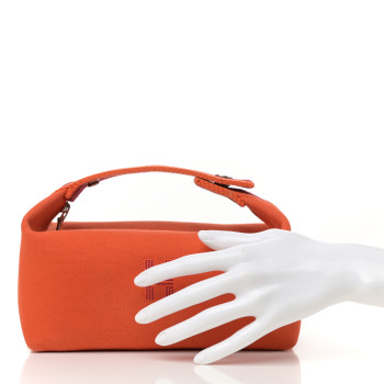 HERMES Canvas Small Bride-A-Brac Pouch Orange Burgundy