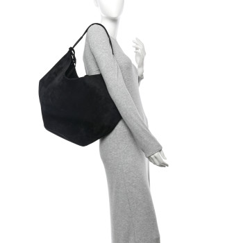 KHAITE Suede Calfskin Medium Lotus Tote Black