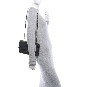 CHANEL Lambskin Quilted Medium Double Flap Dark Grey
