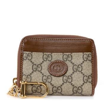 GUCCI GG Supreme Monogram Azalea Calfskin Retro Interlocking G Compact Wallet Beige Ebony Brown Sugar